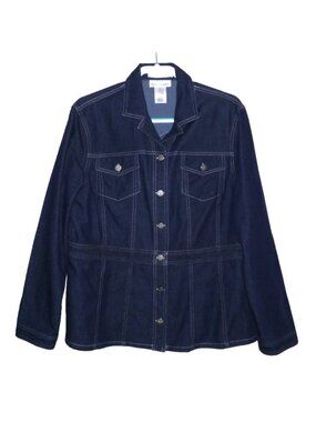 Evan Picone blue jean shirt jacket shacket stretch fabric Women's size XL
